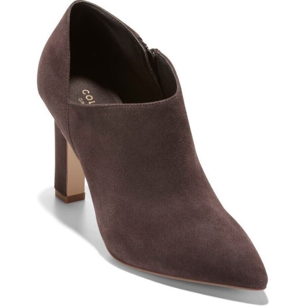 NWB  -Cole Haan Vestry Pointed Toe Booties – Dark Chocolate Suede, Size 9